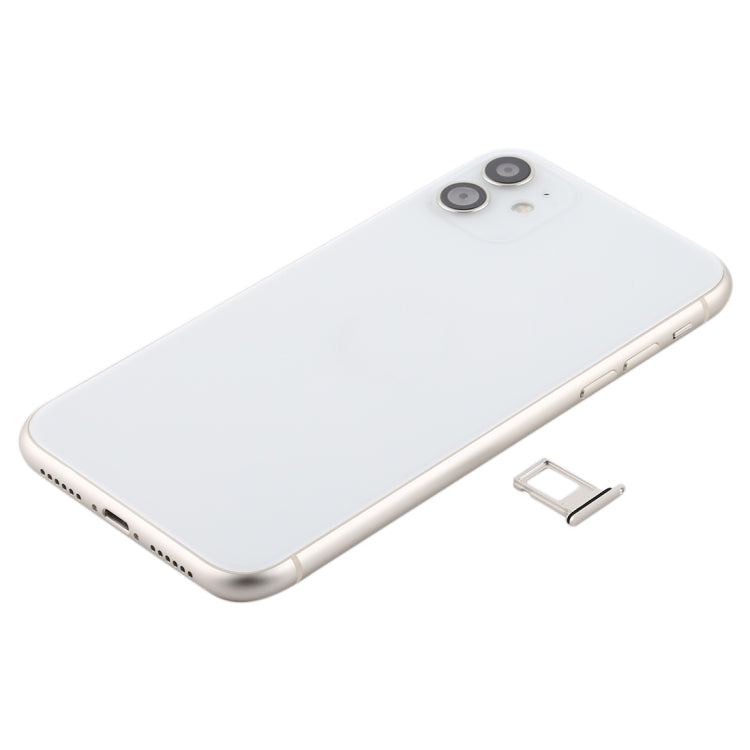 Coque arrière de batterie (avec plateau de carte à touches latérales, câble flexible d'alimentation + volume et module de charge sans fil) pour iPhone 11 (blanc)