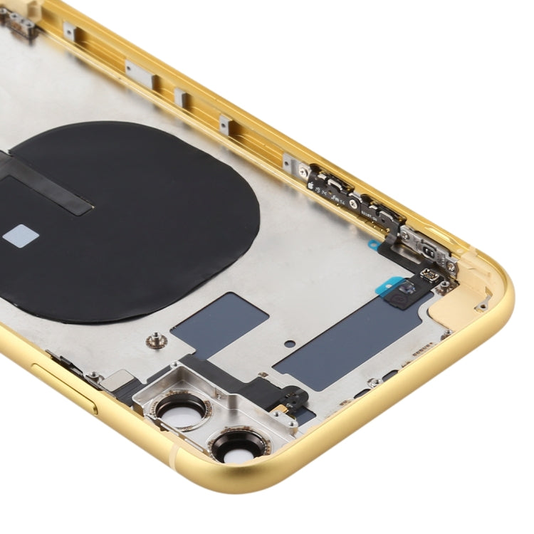Couvercle de batterie arrière (avec plateau de carte à touches latérales alimentation + câble flexible de volume et module de charge sans fil) pour iPhone 11 (jaune)