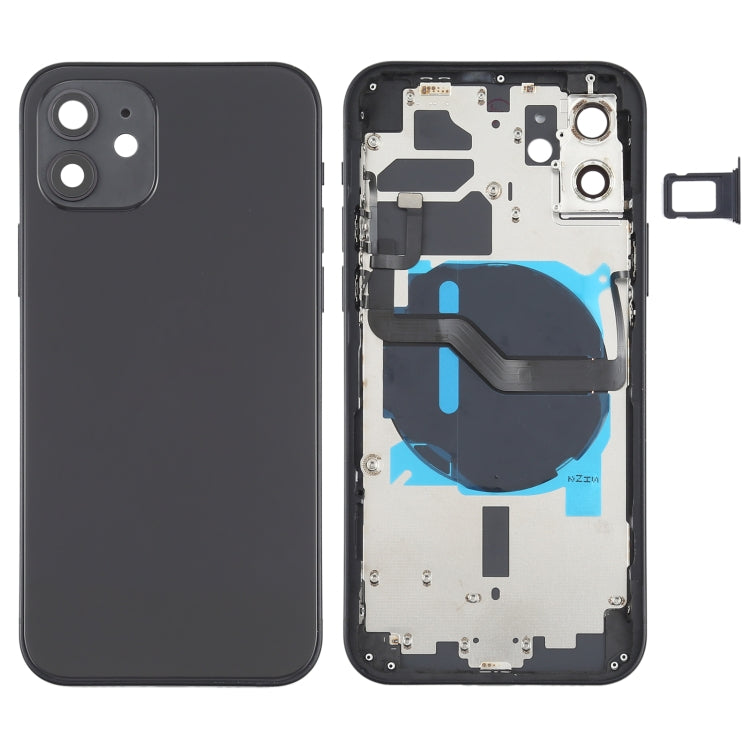 Couvercle de batterie arrière (avec touches latérales et plateau de carte et module de charge sans fil Power + Volume Flex Cable) pour iPhone 12 (noir)