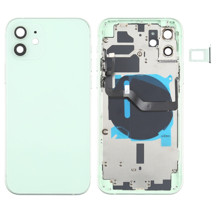 Back Battery Cover (with Side Keys and Card Tray and Power + Volume Flex Cable and Wireless Charging Module) for iPhone 12 (Green)