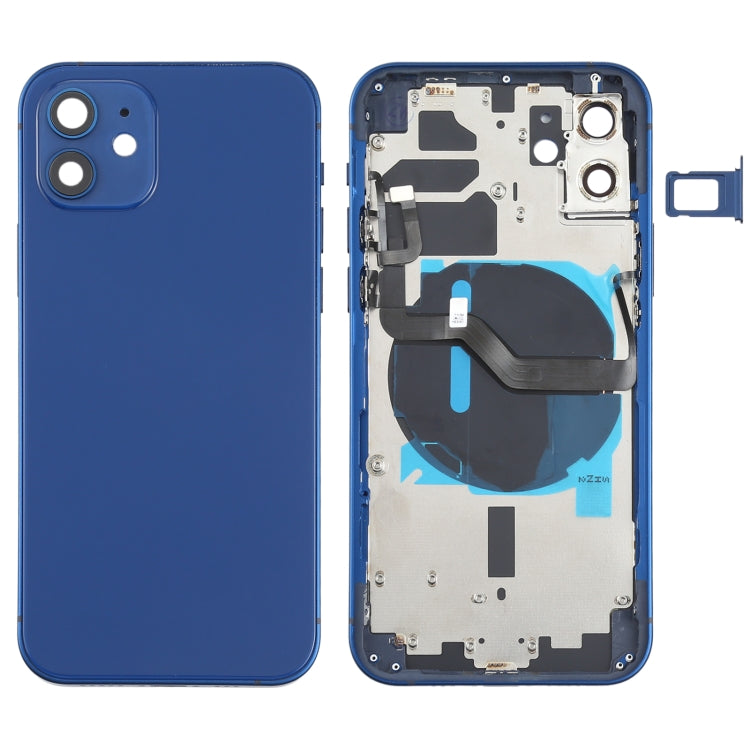 Back Battery Cover (with Side Keys and Card Trays and Power + Volume Flex Cable Wireless Charging Module) for iPhone 12 (Blue)