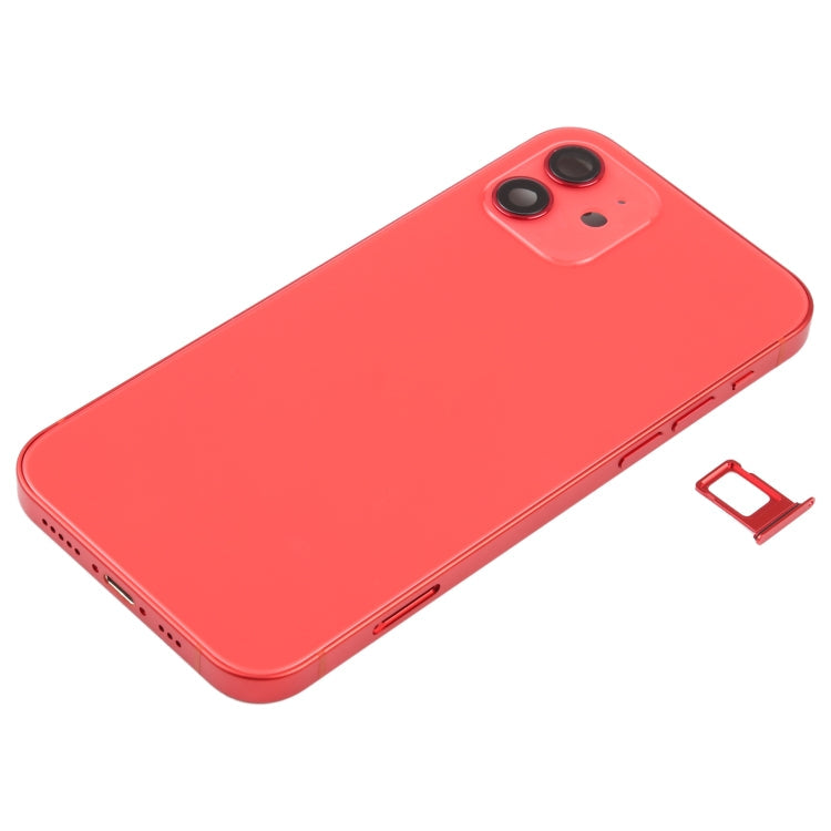 Couvercle de batterie arrière (avec touches latérales et plateaux pour cartes et câble flexible d'alimentation + volume et module de charge sans fil) pour iPhone 12 (rouge)