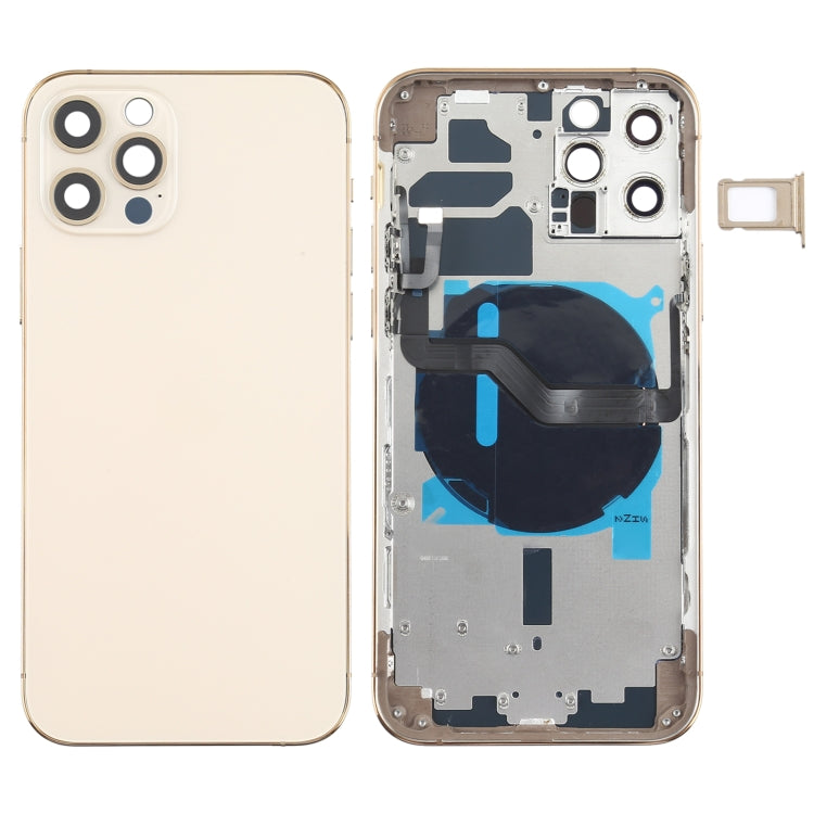Coque arrière de la batterie (avec touches latérales et plateaux pour cartes et module de charge sans fil avec câble flexible d'alimentation + volume) pour iPhone 12 Pro (doré)
