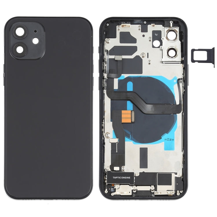 Ensemble de couvercle de batterie arrière (avec touches latérales et haut-parleur et moteur de haut-parleur et lien de caméra et bouton d'alimentation + bouton de volume + port de charge et module de charge sans fil) pour iPhone 12 (noir)