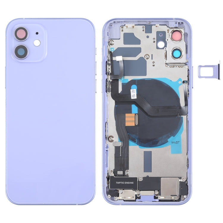 Back Battery Cover Assembly (with Side Keys &amp; Speaker &amp; Speaker Motor &amp; Camera Camera &amp; Power Button + Volume Button + Charging Port &amp; Wireless Charging Module) for iPhone 12 (Purple)