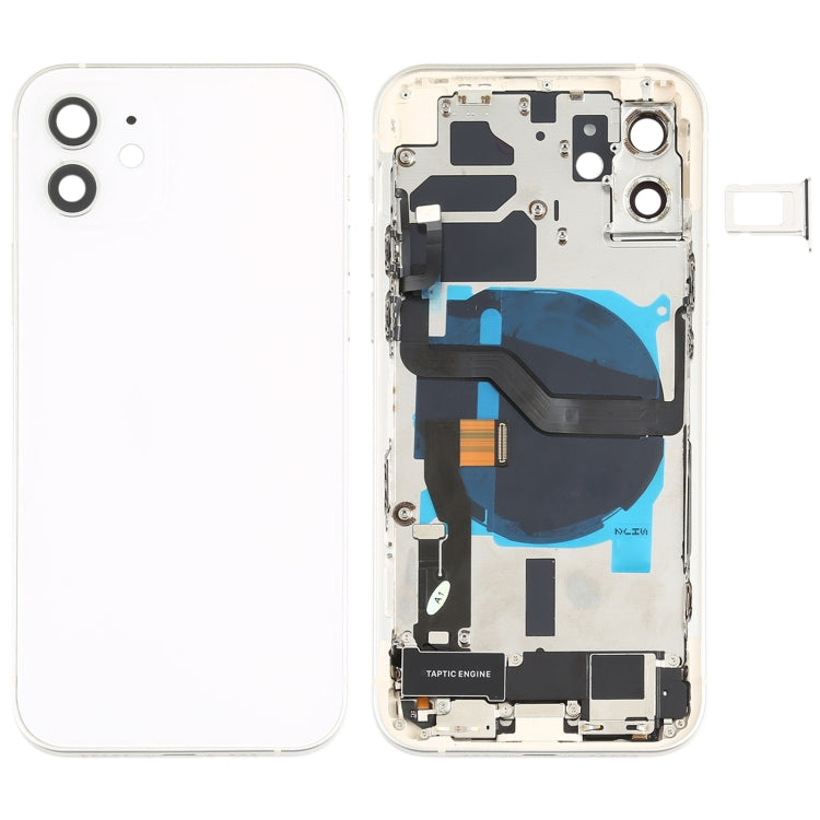 Ensemble de couvercle de batterie arrière (avec touches latérales et haut-parleur et moteur de haut-parleur et appareil photo et bouton d'alimentation + bouton de volume + port de charge et module de charge sans fil) pour iPhone 12 (blanc)