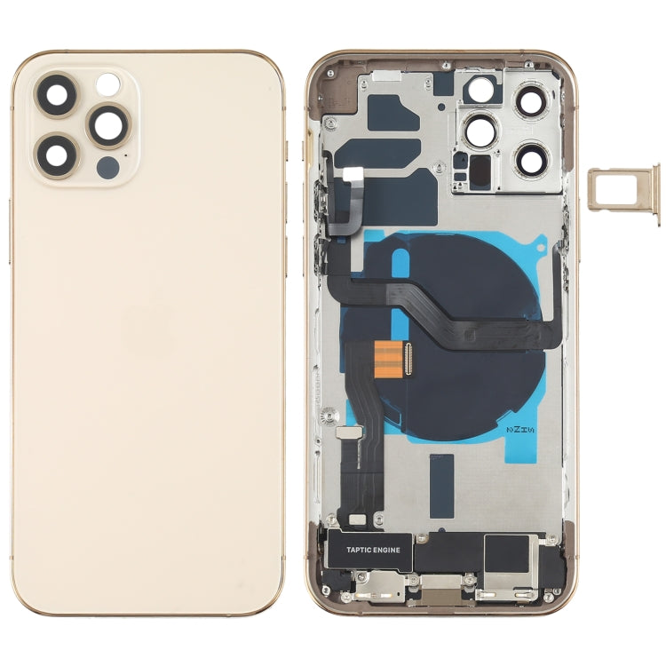 Ensemble de couvercle de batterie arrière (avec touches latérales et haut-parleurs et moteur de haut-parleur et lien de caméra et bouton d'alimentation + bouton de volume + port de charge et module de charge sans fil) pour iPhone 12 Pro (or)
