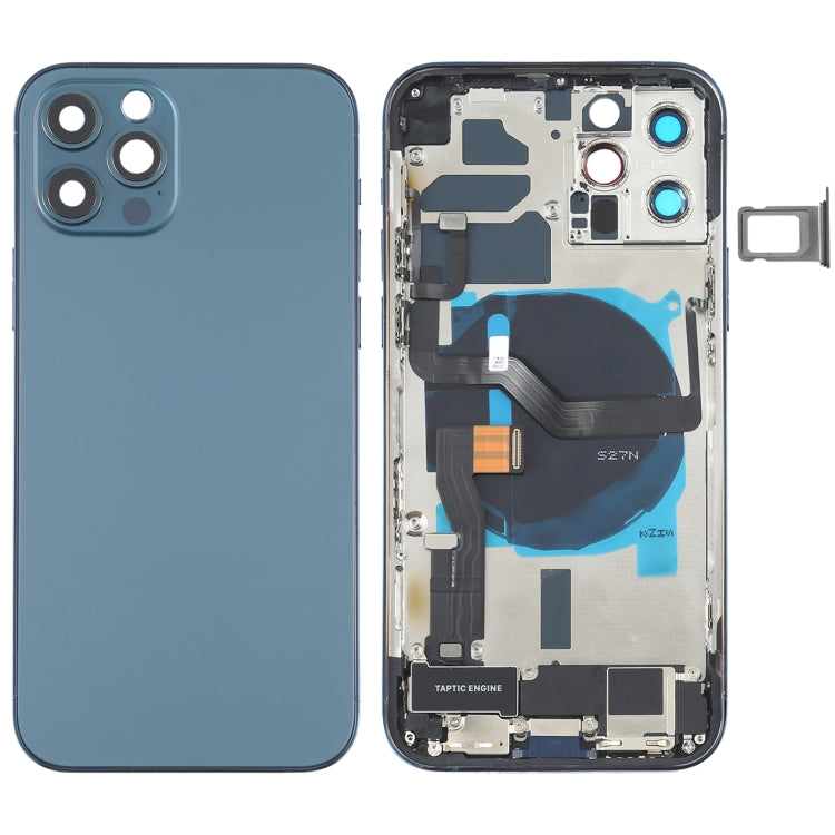 Ensemble de couvercle de batterie arrière (avec touches latérales et haut-parleur et moteur de haut-parleur et appareil photo et bouton d'alimentation + bouton de volume + port de charge et module de charge sans fil) pour iPhone 12 Pro (bleu)