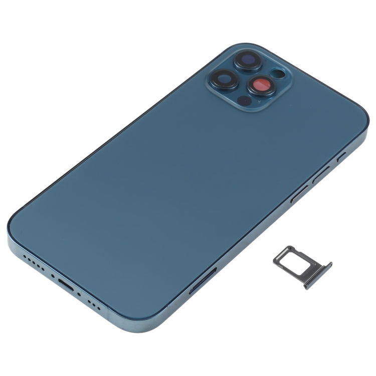 Ensemble de couvercle de batterie arrière (avec touches latérales et haut-parleur et moteur de haut-parleur et appareil photo et bouton d'alimentation + bouton de volume + port de charge et module de charge sans fil) pour iPhone 12 Pro (bleu)