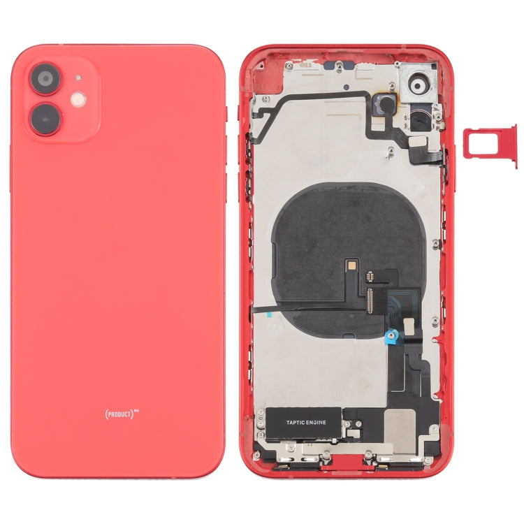 Coque arrière imitation iPhone 12 pour iPhone XR (avec plateau pour carte SIM et touches latérales et câble flexible d'alimentation + volume et module de charge dans le câble flexible et moteur de vibration) (Rouge)