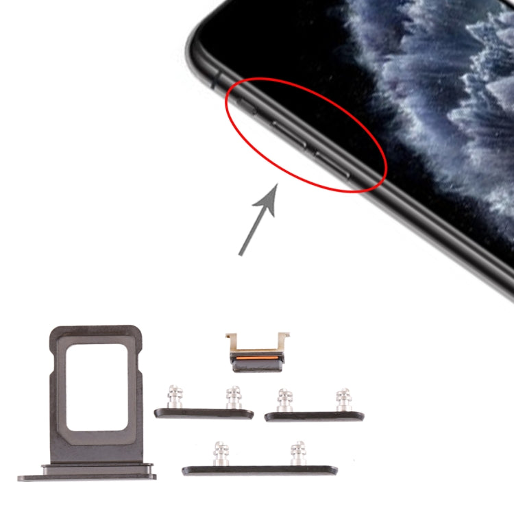 Plateau de carte SIM + plateau de carte SIM + touche latérale pour iPhone 11 Pro Max / 11 Pro (Noir)
