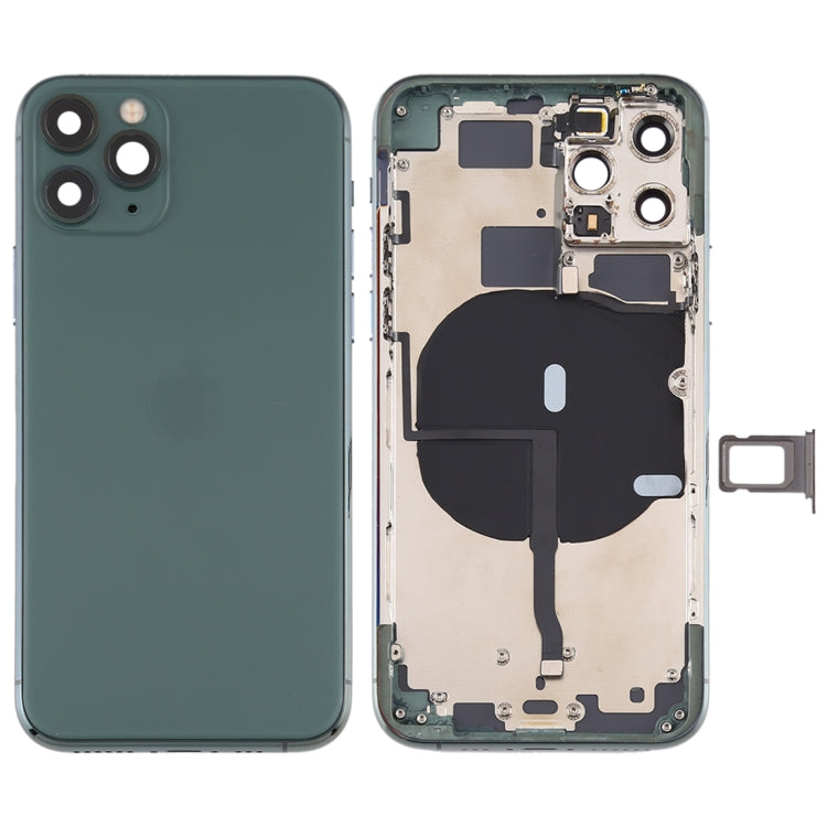 Coque arrière de batterie (avec plateau de carte à touches latérales alimentation + câble flexible de volume et module de charge sans fil) pour iPhone 11 Pro (vert)