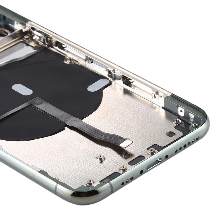Coque arrière de batterie (avec plateau de carte à touches latérales alimentation + câble flexible de volume et module de charge sans fil) pour iPhone 11 Pro (vert)