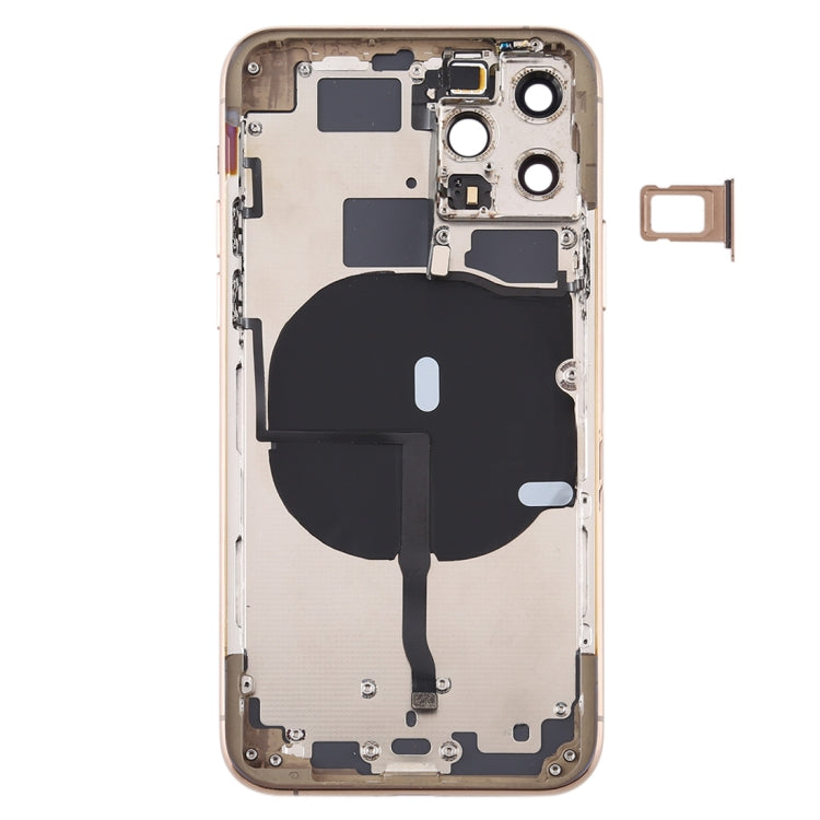 Coque arrière de batterie (avec plateau de carte à touches latérales, câble flexible d'alimentation + volume et module de charge sans fil) pour iPhone 11 Pro (doré)