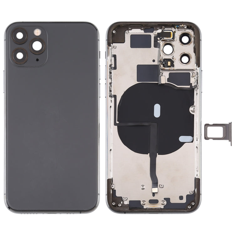 Coque arrière de batterie (avec plateau de carte à touches latérales, câble flexible d'alimentation + volume et module de charge sans fil) pour iPhone 11 Pro Max (noir)