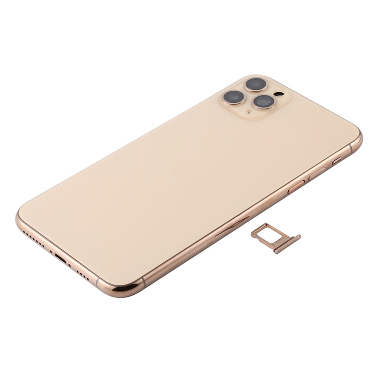 Battery Back Cover Assembly (with Side Keys &amp; Power Button + Volume Button Flex Cable &amp; Wireless Charging Module &amp; Motor &amp; Charging Port &amp; Speaker &amp; Camera Lens Band) For iPhone 11 Pro (Gold)