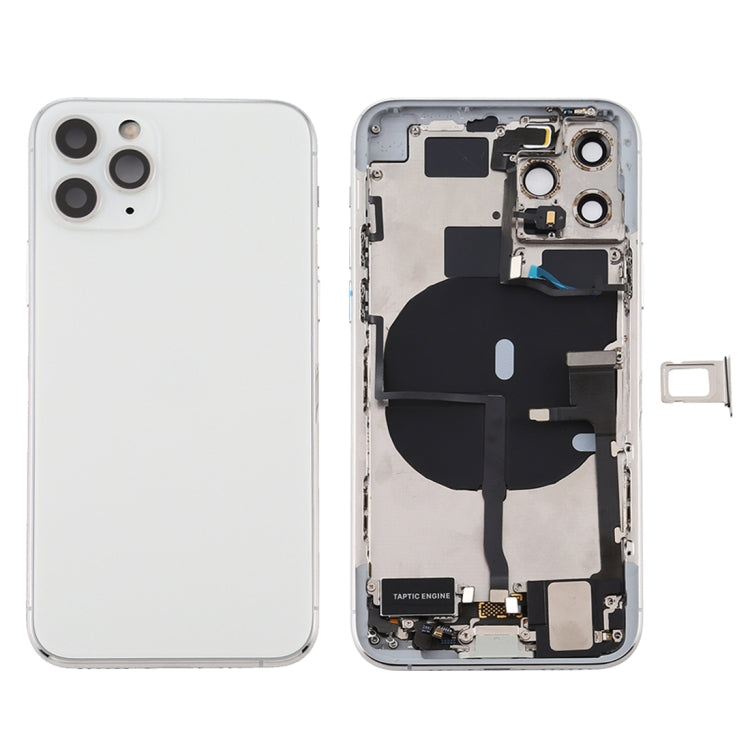 Ensemble de couvercle arrière de batterie (avec touches latérales et bouton d'alimentation + câble flexible de bouton de volume et module de charge sans fil et moteur et port de charge et haut-parleur et bande de caméra) pour iPhone 11 Pro Max (Argent)