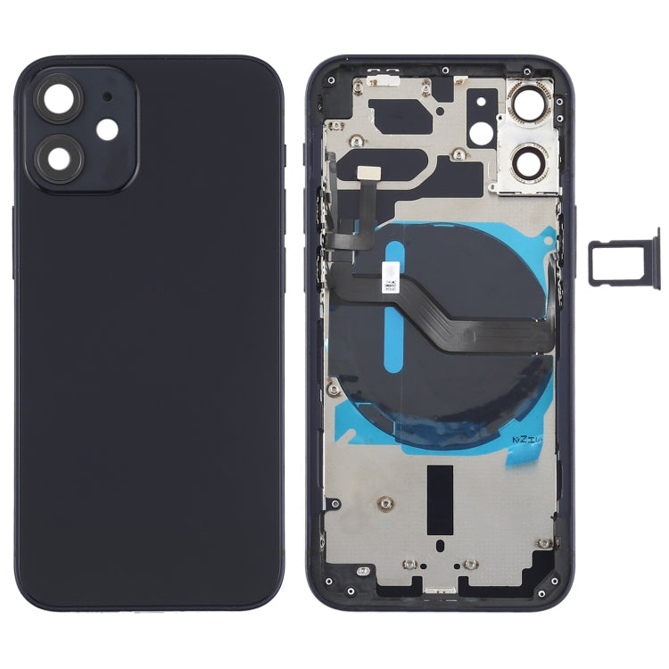 Coque arrière de batterie (avec touches latérales et plateau de carte et module de charge sans fil Power + Volume Flex Cable) pour iPhone 12 Mini (Noir)