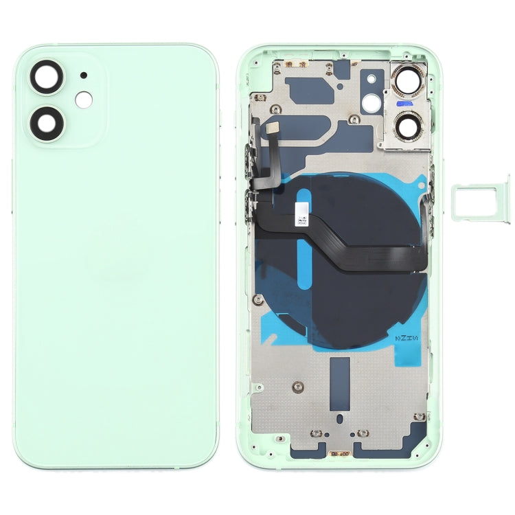 Back Battery Cover (with Side Keys and Card Trays and Power + Volume Flex Cable and Wireless Charging Module) for iPhone 12 Mini (Green)