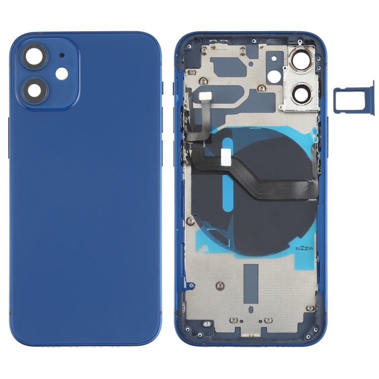 Back Battery Cover (with Side Keys and Card Tray and Power + Volume Flex Cable and Wireless Charging Module) for iPhone 12 Mini (Blue)
