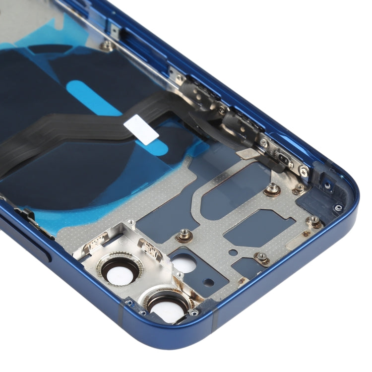 Couvercle de batterie arrière (avec touches latérales et plateau de carte et câble flexible d'alimentation + volume et module de charge sans fil) pour iPhone 12 Mini (bleu)