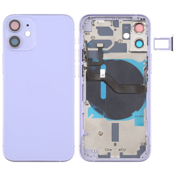Couvercle de batterie arrière (avec touches latérales et plateau de carte et module de charge d'alimentation + volume et charge sans fil) pour iPhone 12 Mini