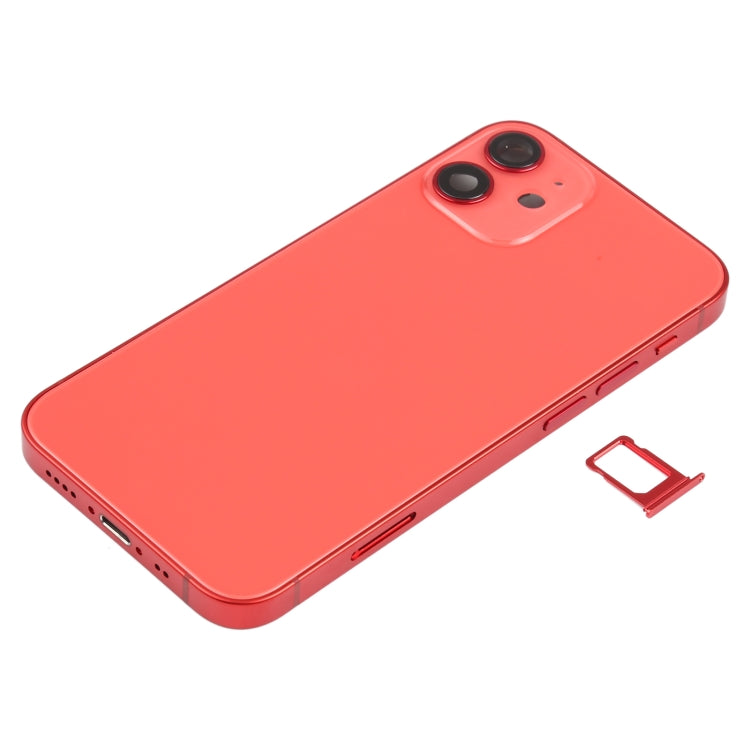 Tapa Trasera de la Batería (con llaves Laterales y Bandeja de Tarjetas y Power + Volumen Flex Cable y Módulo de Carga Inalámbrico) Para iPhone 12 Mini (Rojo)