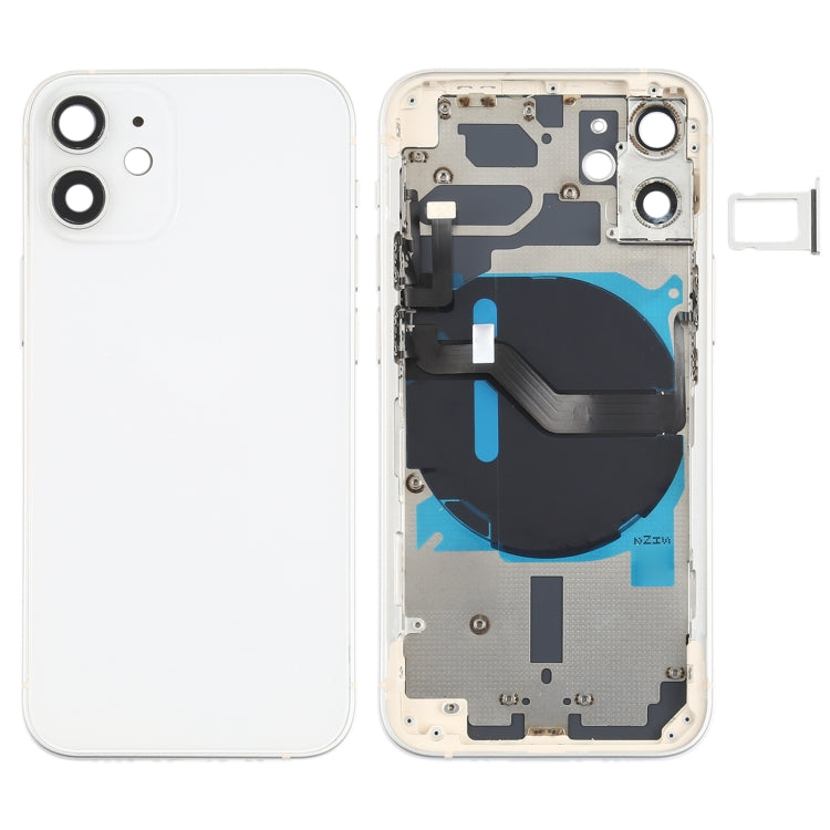 Coque arrière de batterie (avec touches latérales et plateau de carte et module de charge sans fil Power + Volume Flex Cable) pour iPhone 12 Mini (Blanc)