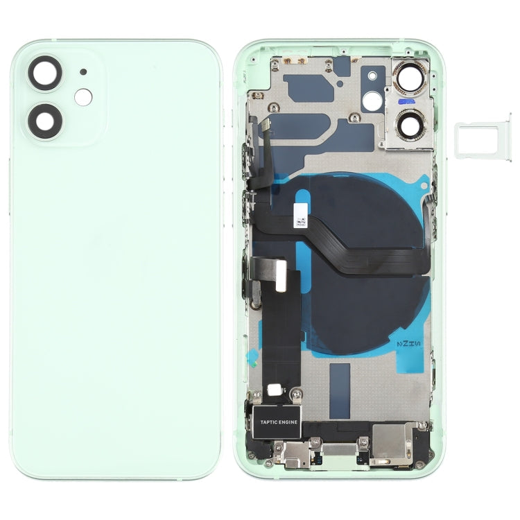 Back Battery Cover Assembly (with Side Keys &amp; Speakers &amp; Motors &amp; Camera Lens &amp; Camera Tray &amp; Power Button + Volume Button + Wireless Charging Port) For iPhone 12 Mini ( Green)