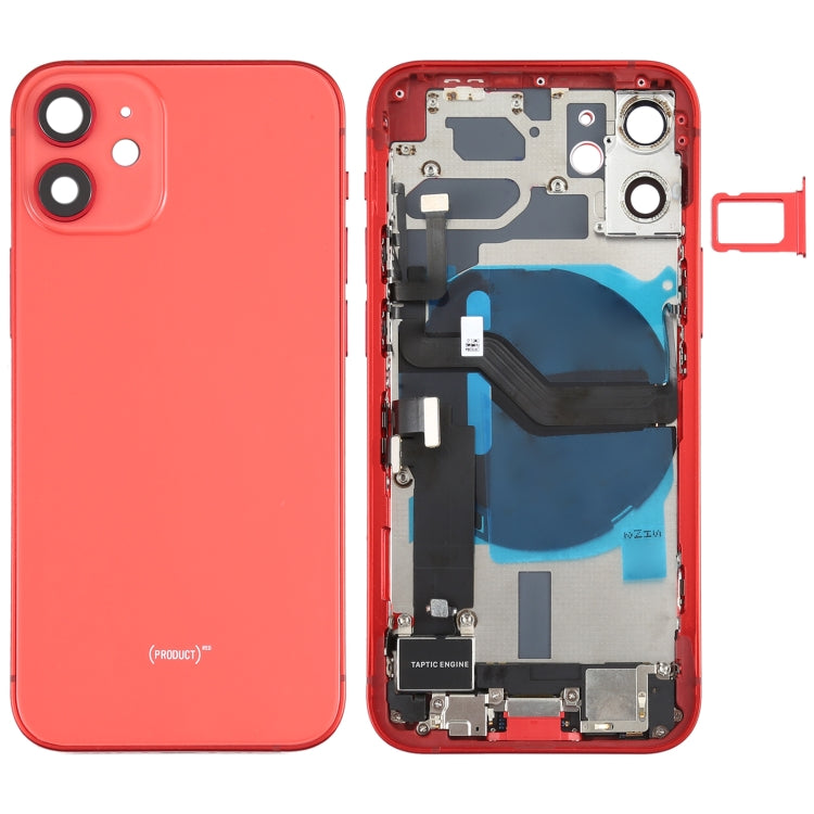 Ensemble de couvercle de batterie arrière (avec touches latérales et haut-parleur et moteur de haut-parleur et lien de caméra et bouton d'alimentation + bouton de volume + port de charge et module de charge sans fil) pour iPhone 12 Mini (rouge)