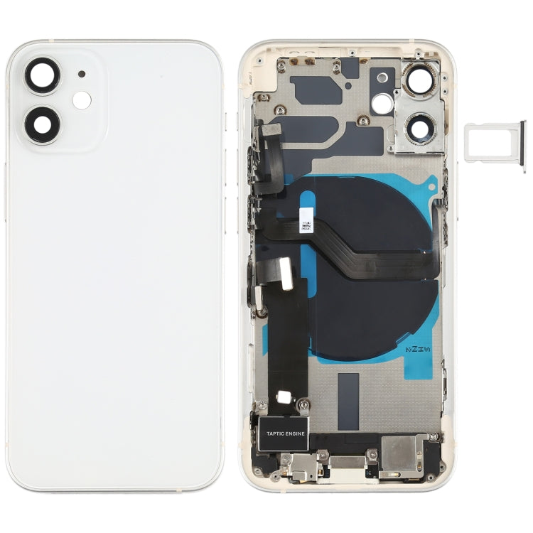 Ensemble de couvercle de batterie arrière (avec touches latérales et haut-parleur et moteur de haut-parleur et appareil photo et bouton d'alimentation + bouton de volume + port de charge et module de charge sans fil) pour iPhone 12 Mini (Blanc)