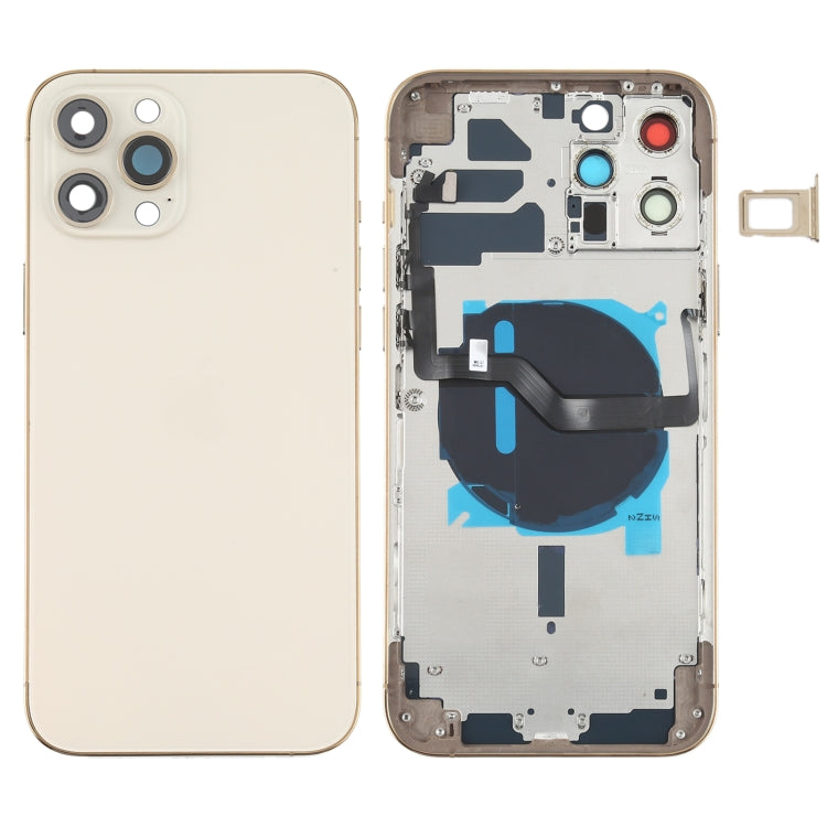 Couvercle de batterie arrière (avec touches latérales et plateaux de cartes et module de charge d'alimentation + volume et câble sans fil) pour iPhone 12 Pro Max (or)