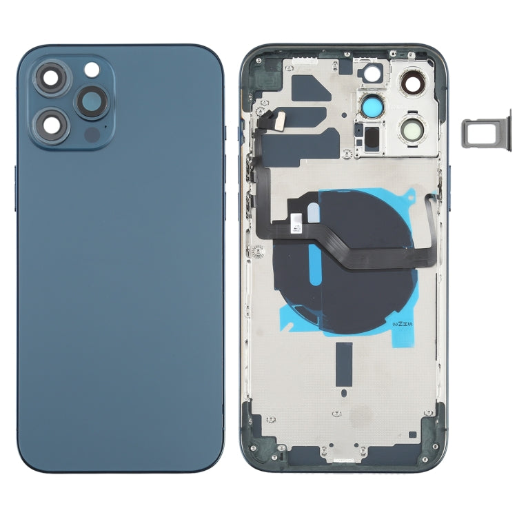 Coque arrière de la batterie (avec touches latérales et plateaux pour cartes et module de charge sans fil Power + Volume Flex Cable) pour iPhone 12 Pro Max (Bleu)
