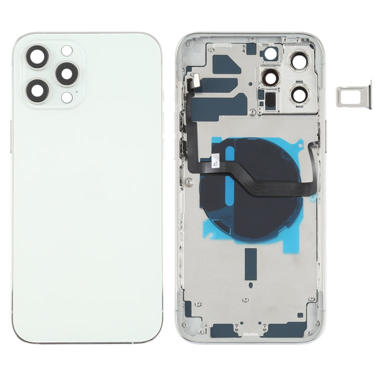 Couvercle de batterie arrière (avec touches latérales et plateau de carte et câble flexible d'alimentation + volume et module de charge sans fil) pour iPhone 12 Pro Max (Blanc)