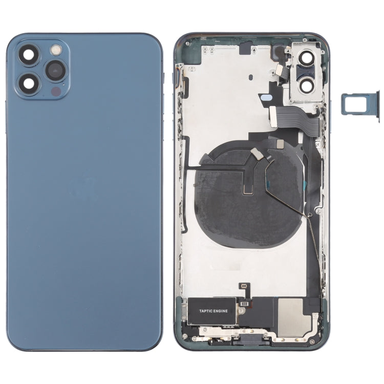 Imitation coque arrière pour iPhone 12 Pro Max pour iPhone XS MAX (avec plateau de carte SIM et touches latérales câble d'alimentation + volume flexible et module flexible de charge et haut-parleur vibrant) (Bleu)