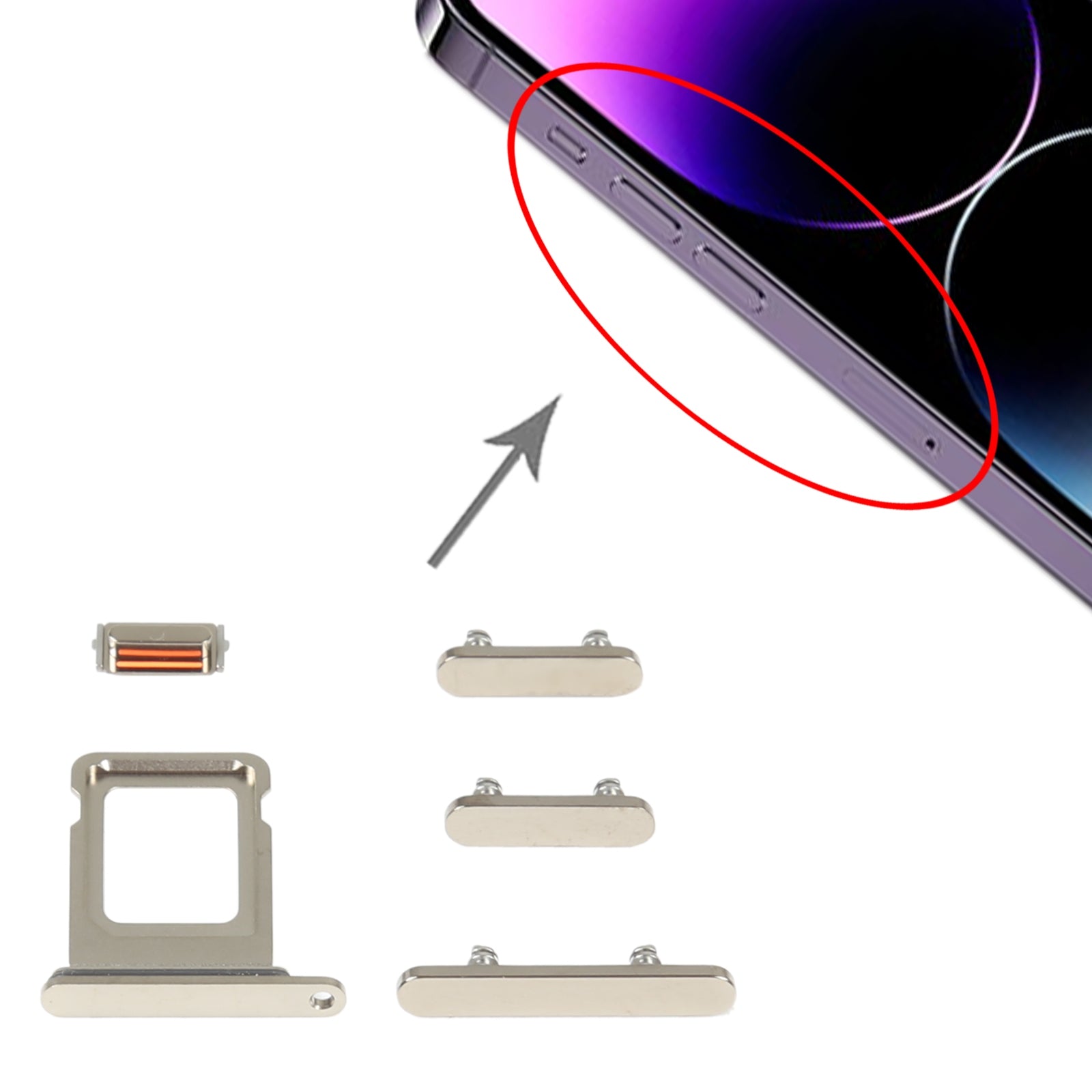 Boutons extérieurs complets + Support SIM Apple iPhone 14 Pro Max Or