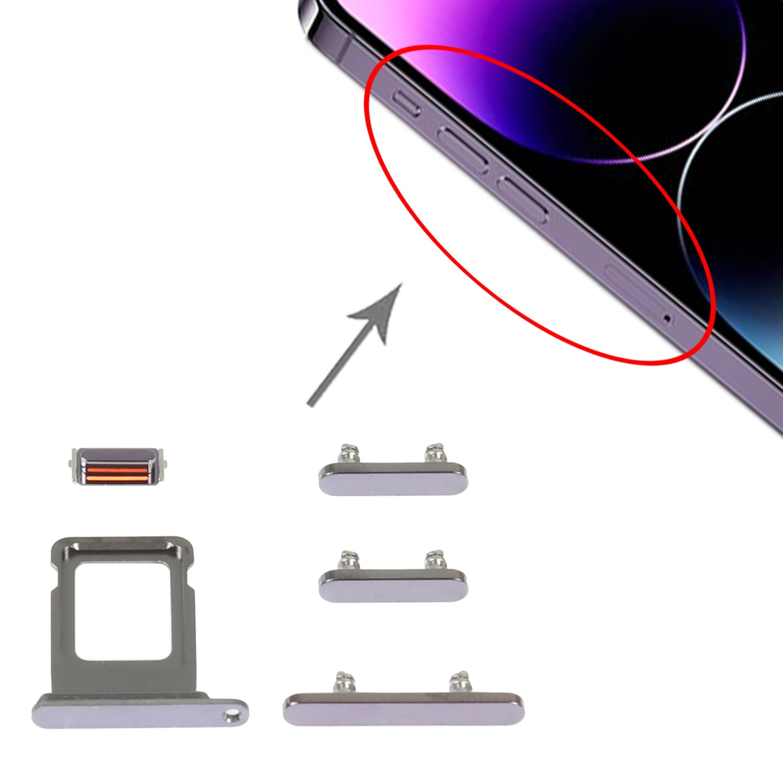 Boutons extérieurs complets + Support SIM Apple iPhone 14 Pro Max Violet