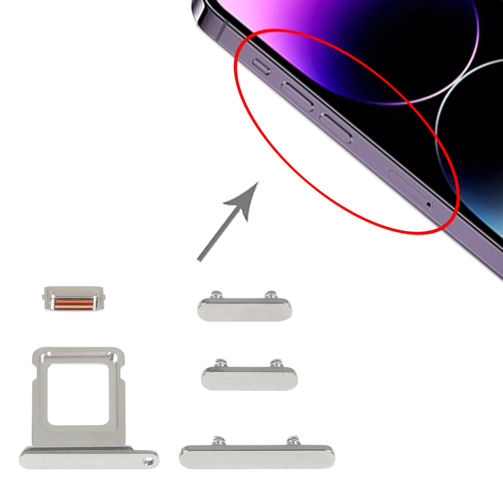 Boutons extérieurs complets + Support SIM Apple iPhone 14 Pro Max Argent