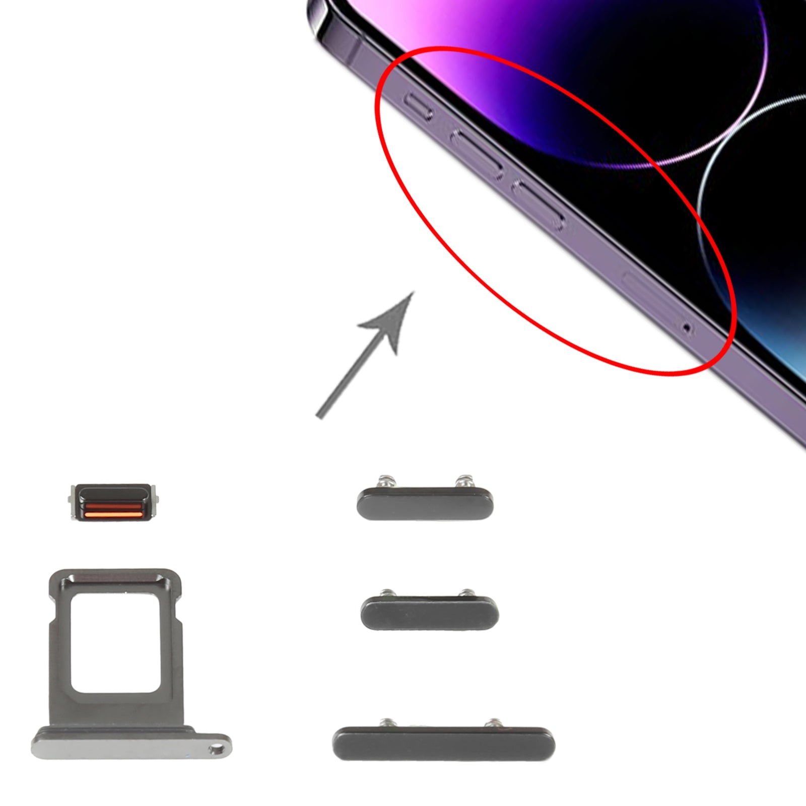 Botones Exteriores Completos + Porta SIM Apple iPhone 14 Pro Negro