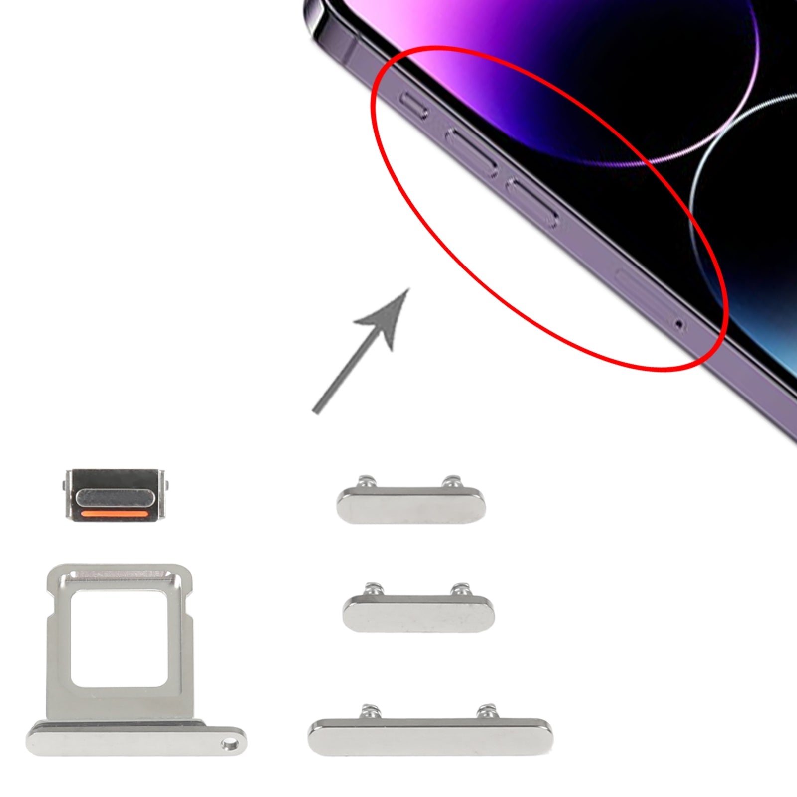 Boutons Extérieurs Complets + Support SIM Apple iPhone 14 Pro Argent