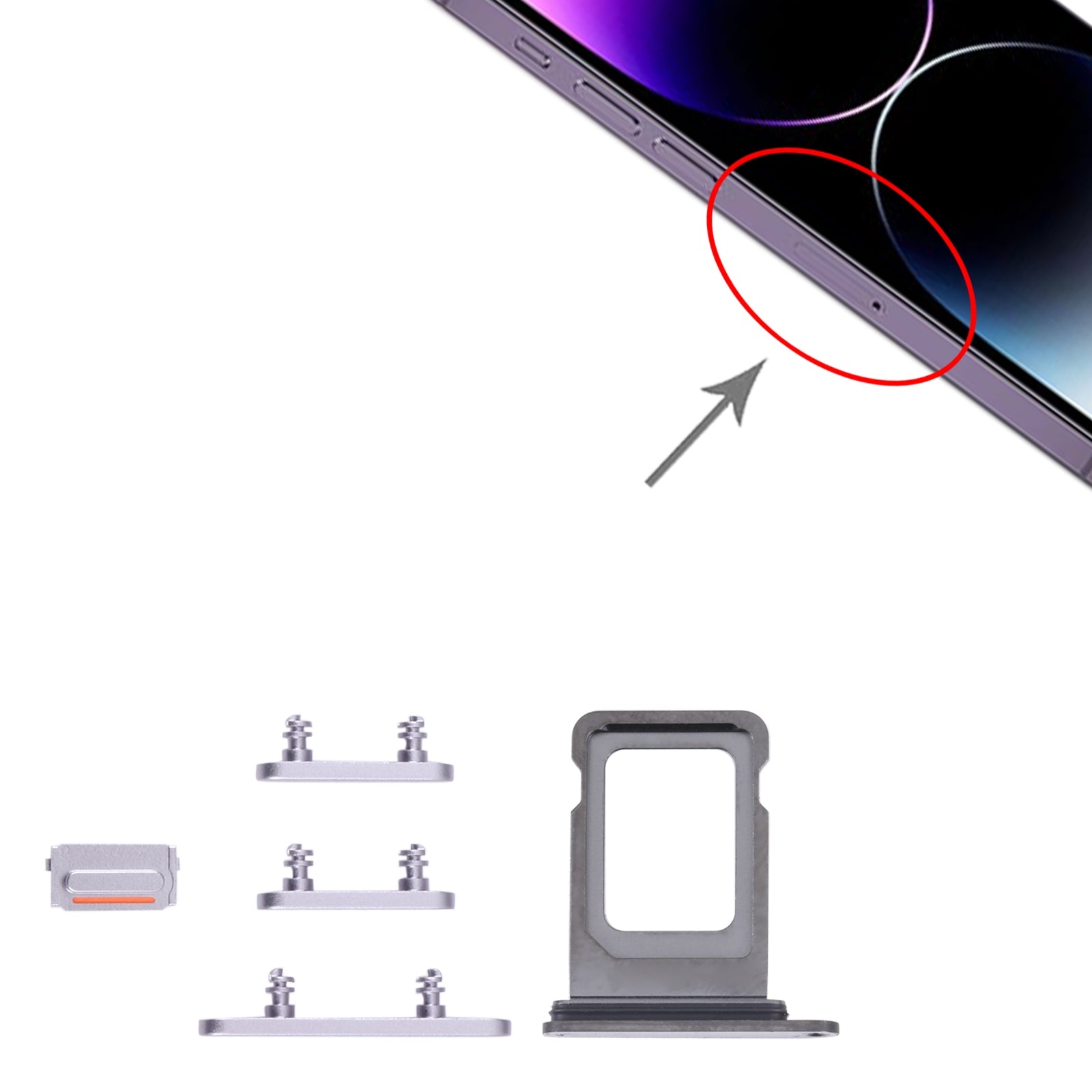 Boutons extérieurs complets + Port double SIM Apple iPhone 14 Pro Violet