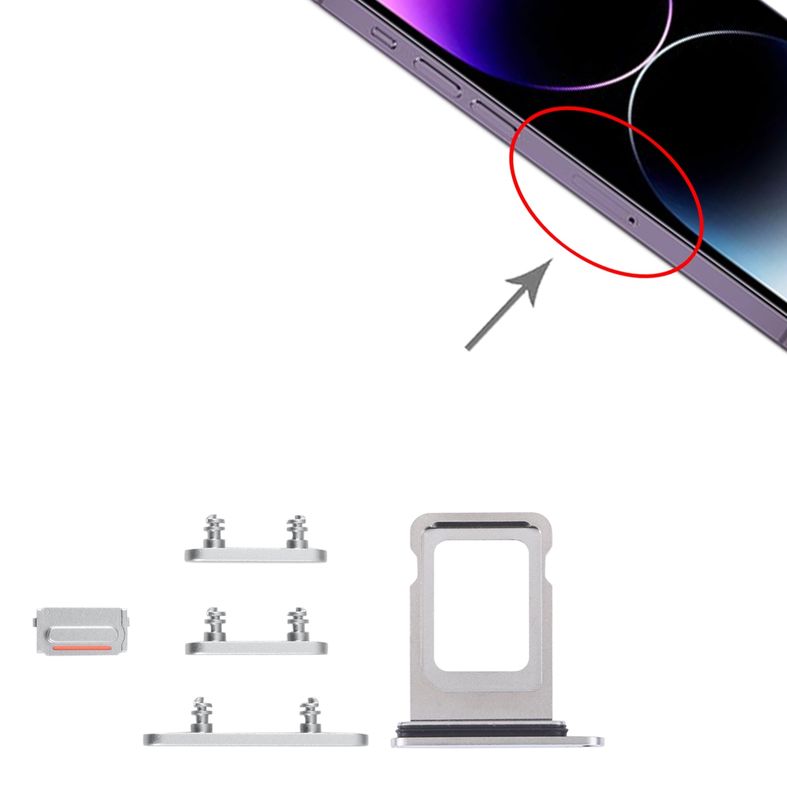 Botones Exteriores Completos + Porta Dual SIM Apple iPhone 14 Pro Plata