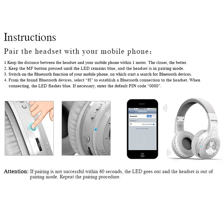 Bluedio HT Turbine Auriculares Stereo Inalámbricos Bluetooth 4.1 con Micrófono Para iPhone Samsung Huawei Xiaomi HTC y otros Teléfonos Inteligentes todos los dispositivos de Audio (Blanco)