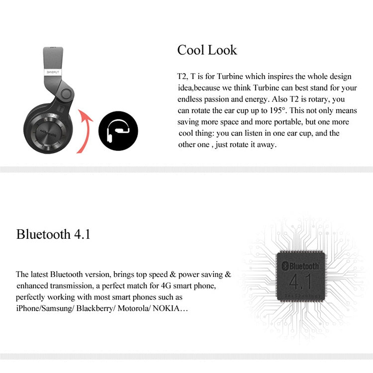 Bluedio T2 Turbina Inalámbrica Bluetooth 4.1 Stereo Auriculares Auriculares con Micrófono Para iPhone Samsung Huawei Xiaomi HTC y otros Teléfonos Inteligentes dispositivos de Audio Todos (Negro)
