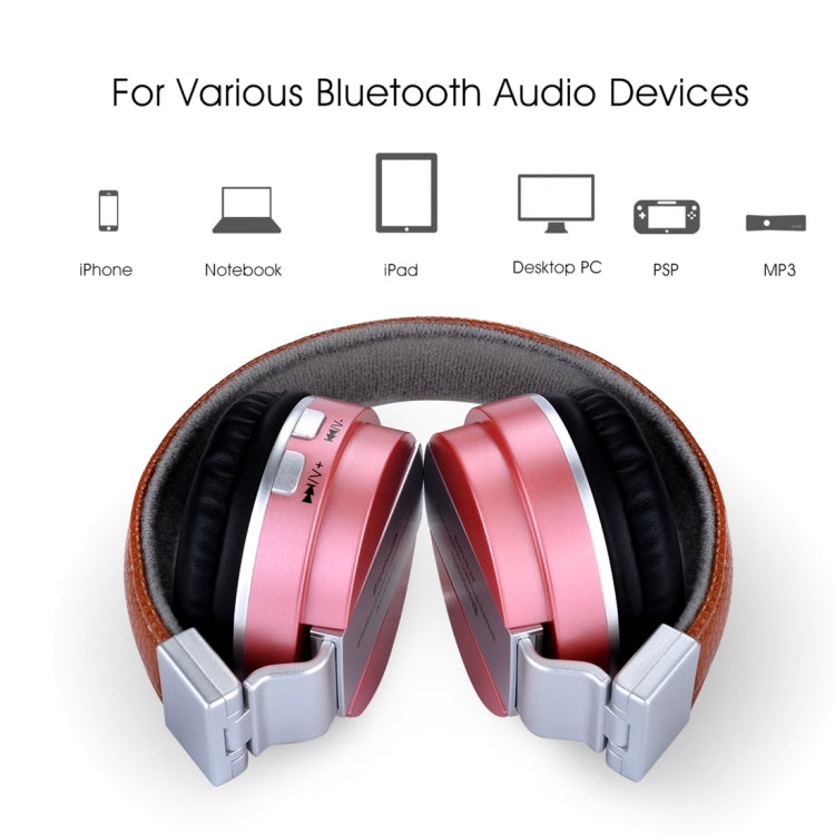 Auriculares Bluetooth V4.2 con calidad de Sonido Stereo BTH-858 distancia Bluetooth: 10 m compatible con entrada de Audio de 3.5 mm y FM Para iPad iPhone Galaxy Huawei Xiaomi LG HTC y otros Teléfonos Inteligentes (Oro Rosa)