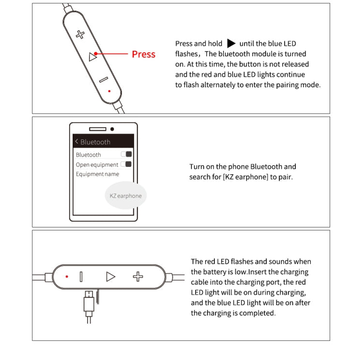 Cable de actualización Bluetooth de alta fidelidad impermeable KZ para la mayoría de los Auriculares Inteerface MMCX (Negro)