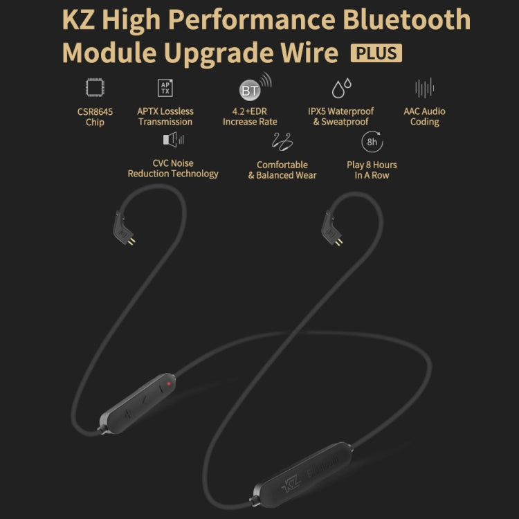 Cable de actualización Bluetooth de alta fidelidad impermeable KZ para la mayoría de los Auriculares Inteerface MMCX (Negro)