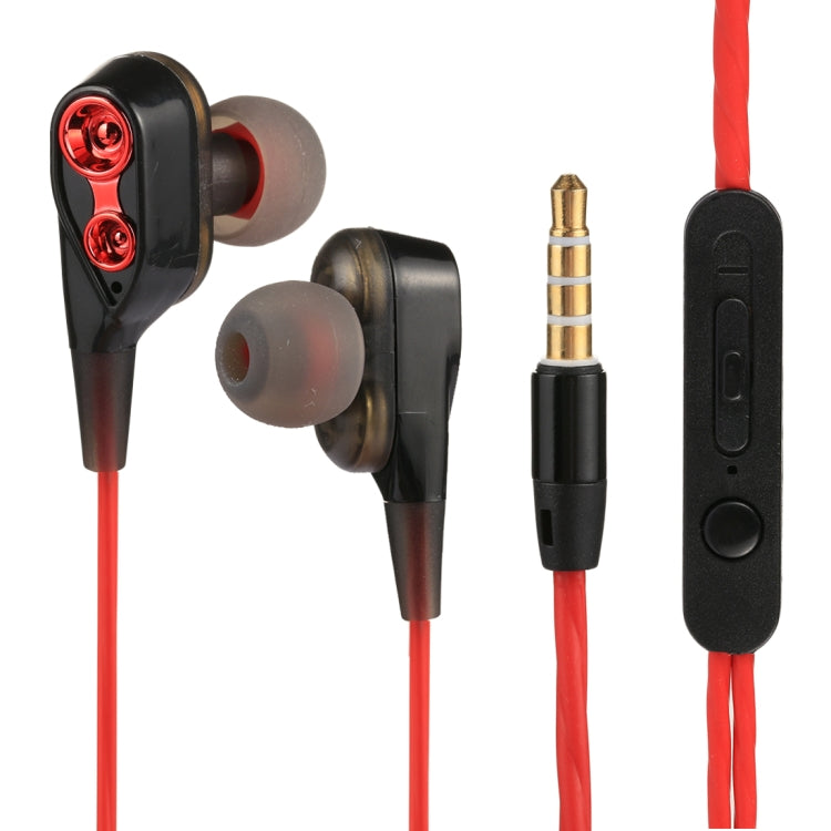 Écouteurs intra-auriculaires C-65 Dual Headphones 3,5 mm Inner Driver Stereo Headphones with Mic (Rouge)
