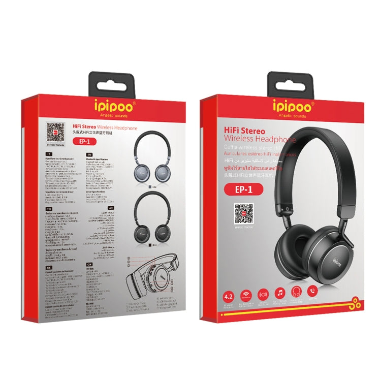 Ipipoo EP-1 Auriculares Inalámbricos Bluetooth para montaje en la Cabeza Auriculares Stereo de alta fidelidad soporte manos libres tecla MFB (Negro)