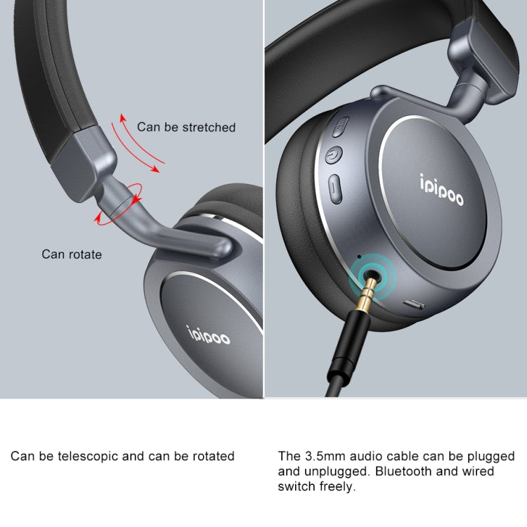 Ipipoo EP-1 Casque sans fil Bluetooth à montage sur tête Casque stéréo HiFi Prise en charge de la clé MFB mains libres (gris)